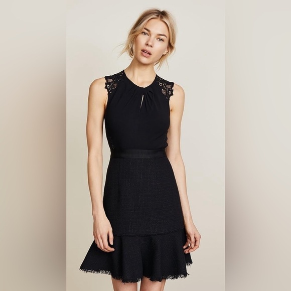 Rebecca Taylor Women's Sleeveless Tweed and Lace Dress Size 6 - Picture 9 of 13